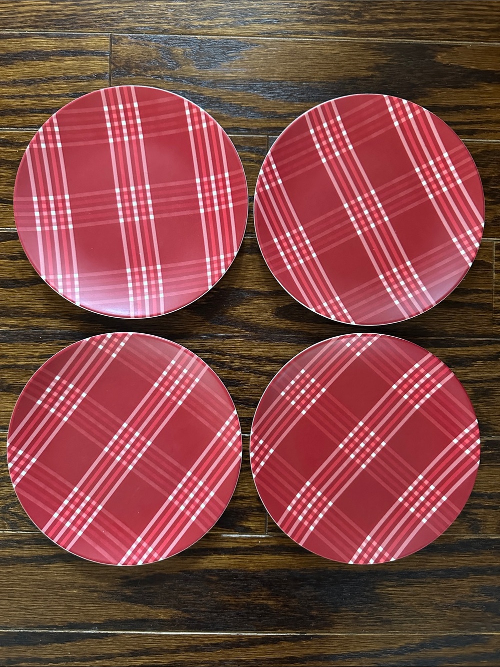 Threshold set of 4 Red Plaid holiday Melamine small appetizer Plates